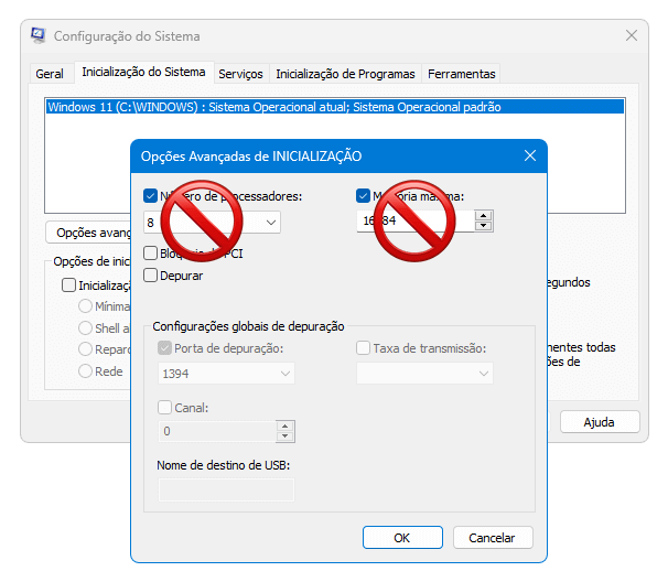 Opções avançadas do MSCONFIG não deixam o Windows mais rápido